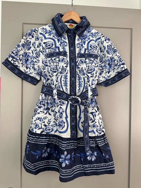 FARM Rio Dresses & Skirts - NWT Farm Rio Blue & White Floral Button-Front Belted Dress - Sz M